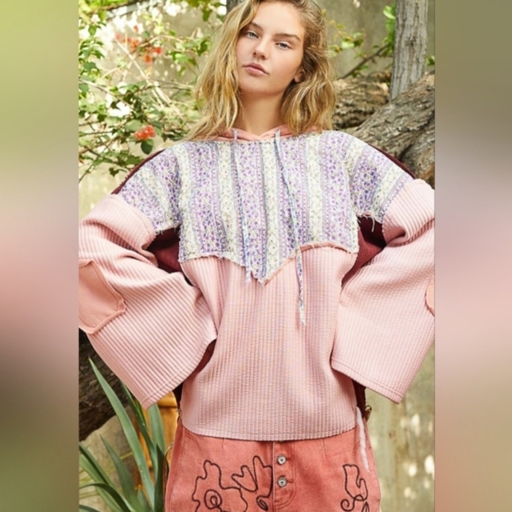 New Pol Blushing Love Boho Patchwork Pull Over Ho… - image 3